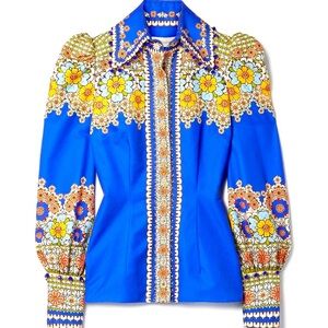 Cosmic Zodiac Embellished Floral-Print Cotton And Linen-Blend Twill Shirt, New